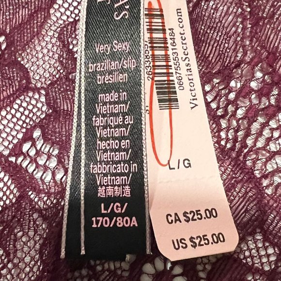 NWT VICTORIA'S SECRET Very Sexy Brazilian Pantie Sz L Purple Lace - Picture 3 of 4